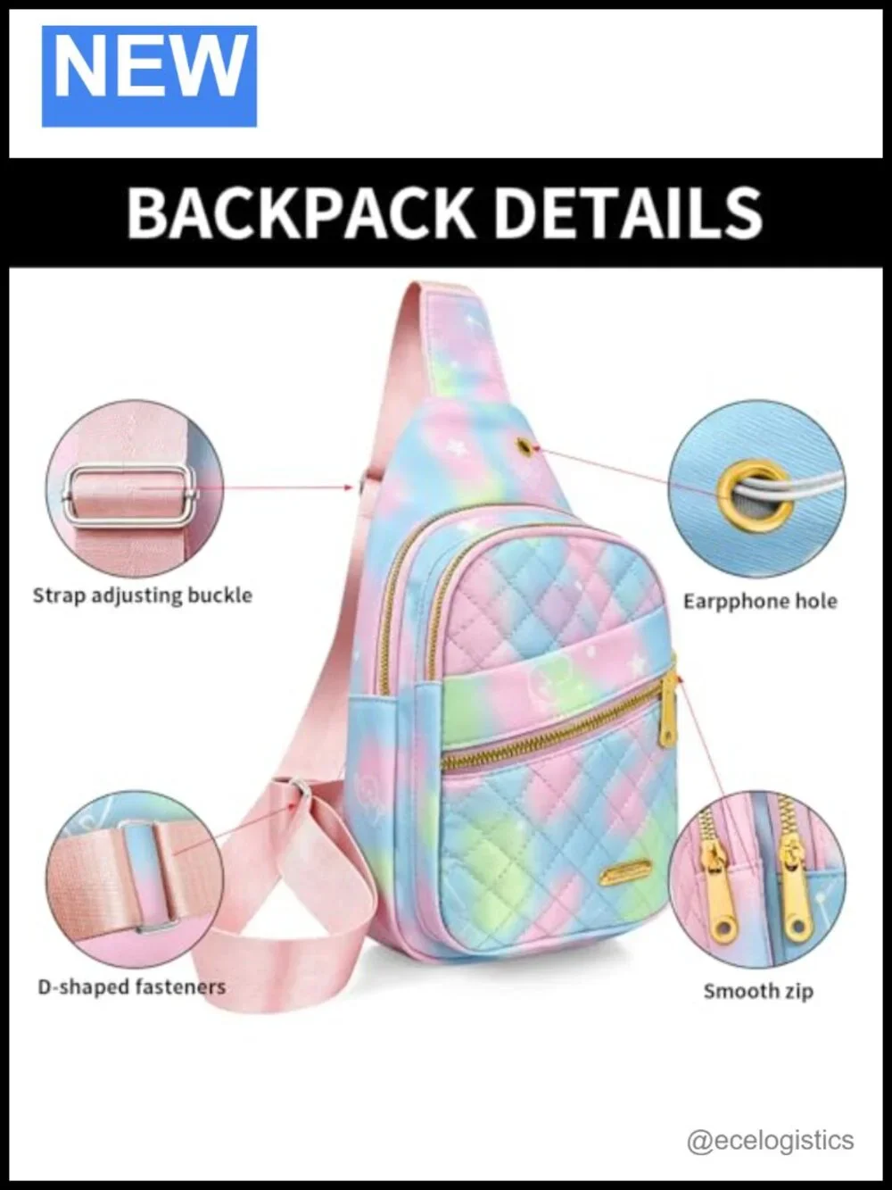 Nylon Sling Backpack Crossbody Bag Adjustable Shoulder Strap